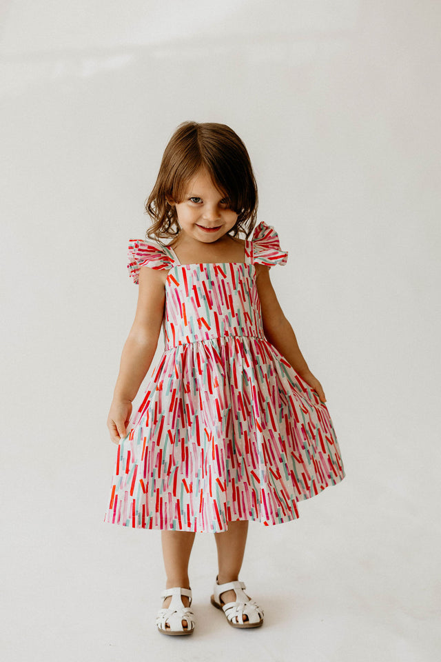 Girl’s Pink Christmas Flutter Sleeve Dress