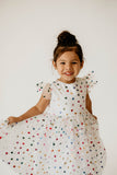 Girl's Rainbow Hearts White Tulle Confetti Party Dress