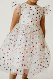 Girl's Rainbow Hearts White Tulle Confetti Party Dress