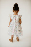 Girl's Rainbow Hearts White Tulle Confetti Party Dress