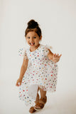 Girl's Rainbow Hearts White Tulle Confetti Party Dress