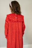 Girl's Red and Gold Stretch Velvet Ruffle Bib Shift Dress
