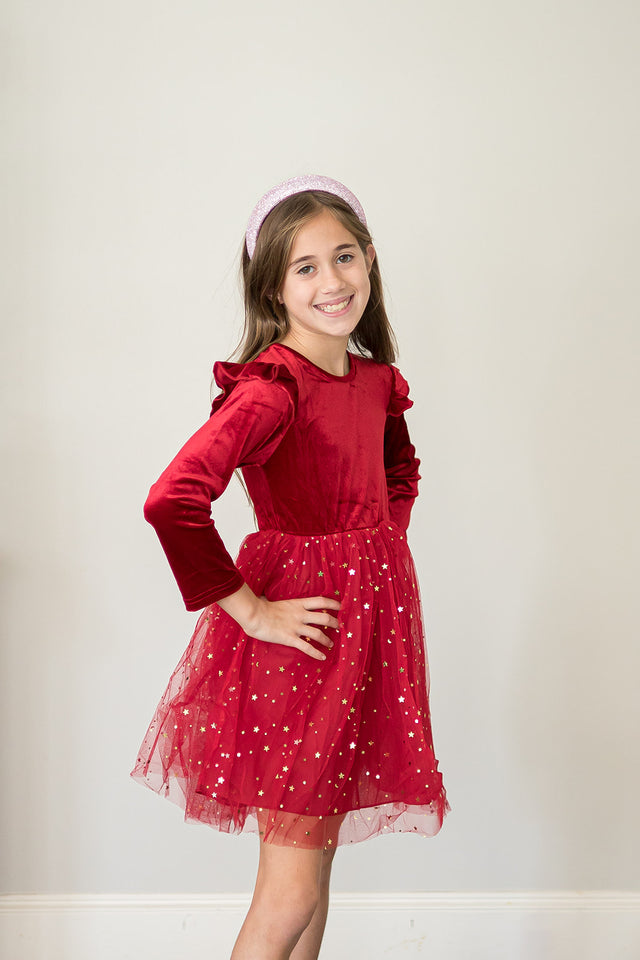 girls red velvet and tulle christmas dress