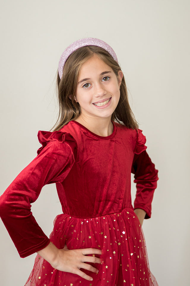 girls red velvet and tulle christmas dress