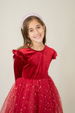 girls red and gold velvet and tulle christmas dress
