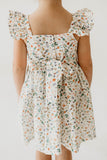 Girl’s White Christmas Print Flutter Sleeve Dress