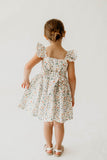 Girl’s White Christmas Print Flutter Sleeve Dress