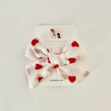 Red and White Heart Gauze Bow with Alligator Clips