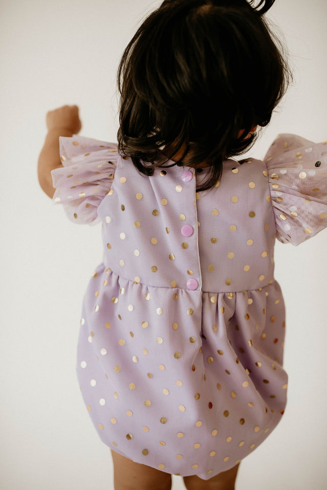 Infant Girl's Purple and Gold Polka Dot Tulle Bubble Romper
