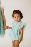 Infant Girl's Turquoise and Gold Polka Dot Tulle Bubble Romper