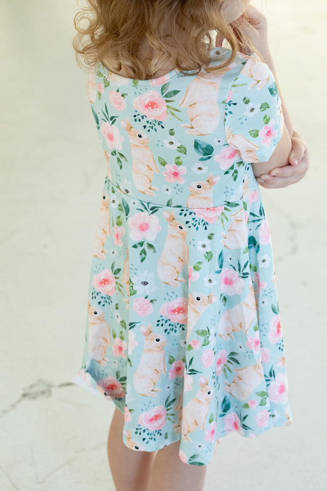 girls pastel blue easter bunny print skater dress
