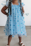 little girls  special occasion blue sparkly dress with flutter sleeves