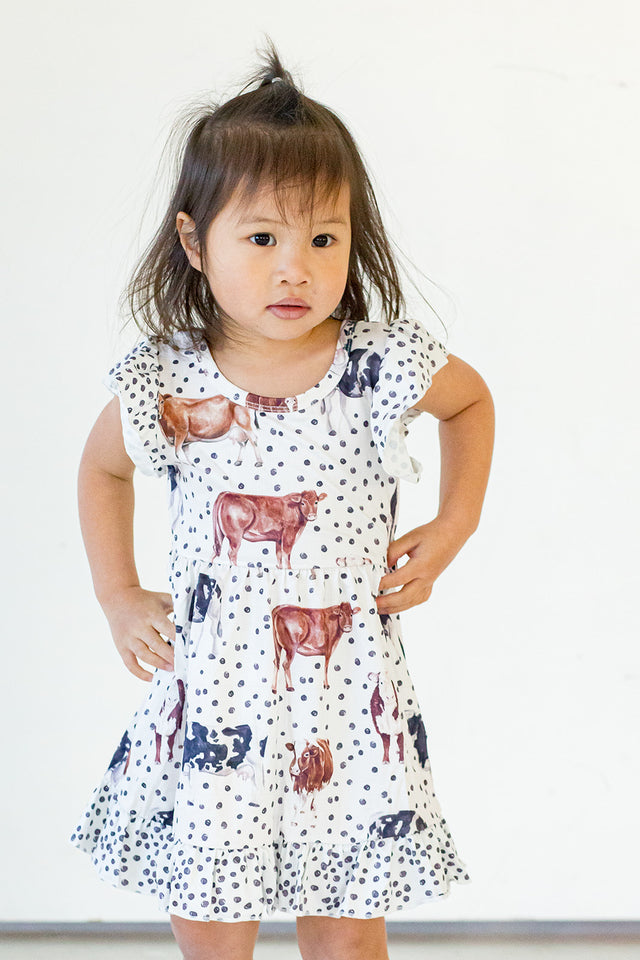 Girl's Black and White Cow Print Cotton Jersey Country Rodeo Dress