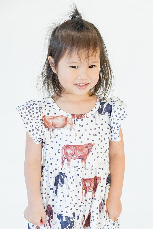 Girl's Black and White Cow Print Cotton Jersey Country Rodeo Dress
