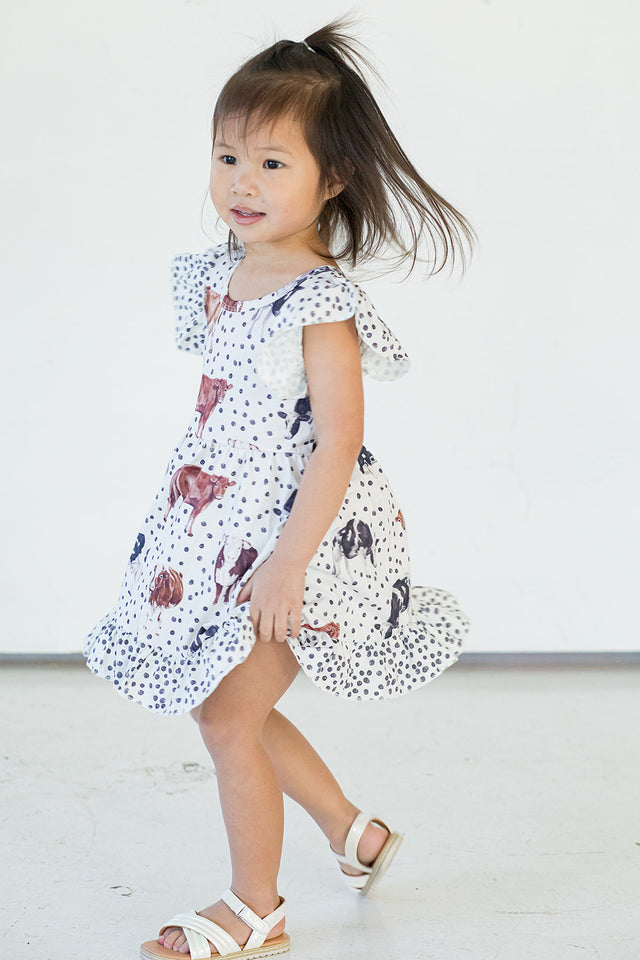 Girl's Black and White Cow Print Cotton Jersey Country Rodeo Dress