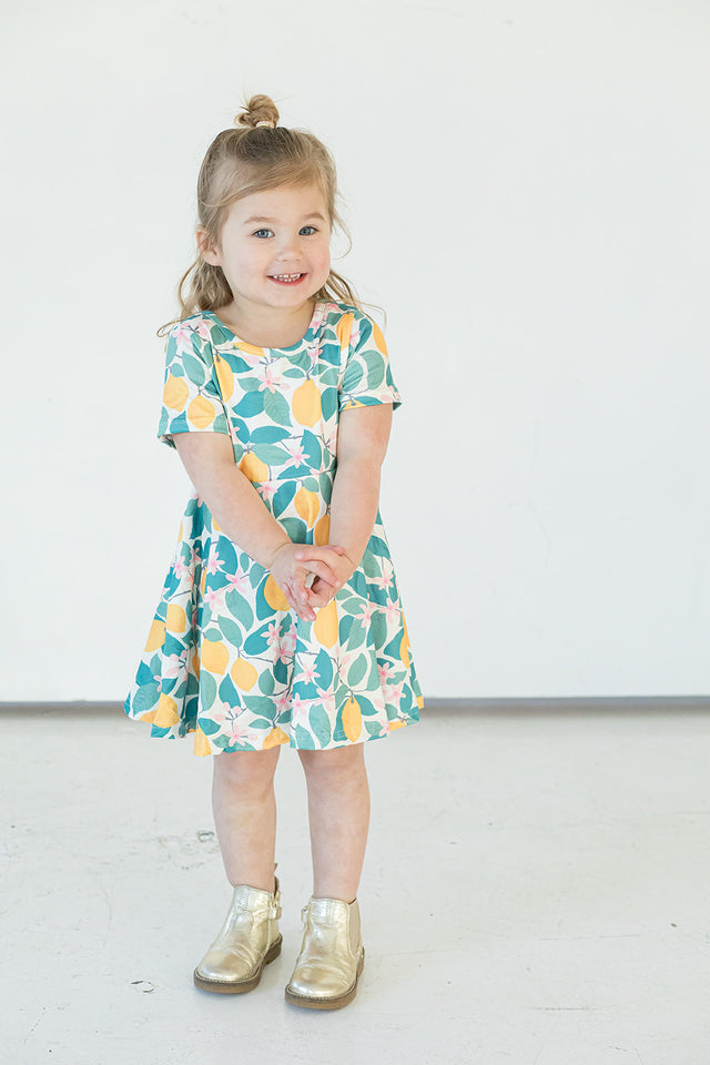 Girl's Lemon Print Jersey Spring Skater Dress
