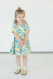 Girl's Lemon Print Jersey Spring Skater Dress
