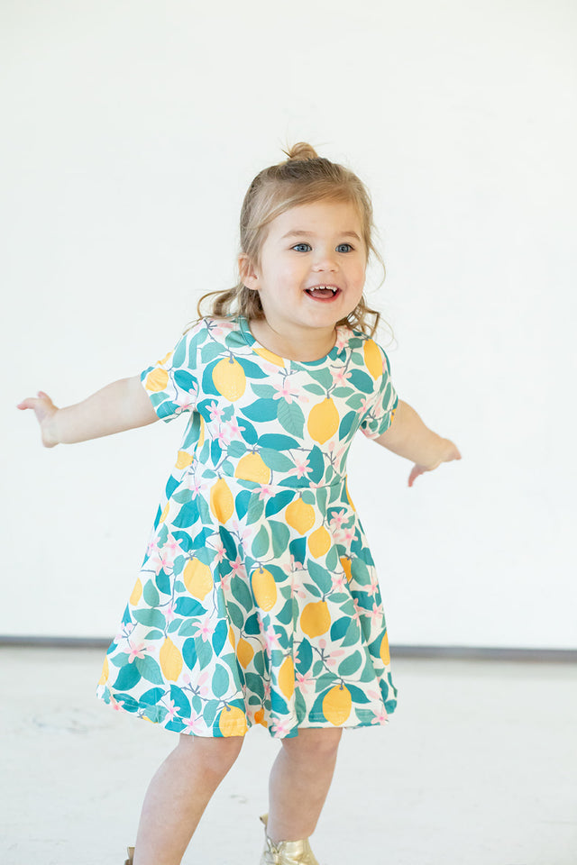 Girl's Lemon Print Jersey Spring Skater Dress