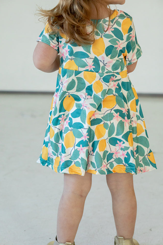 Girl's Lemon Print Jersey Spring Skater Dress
