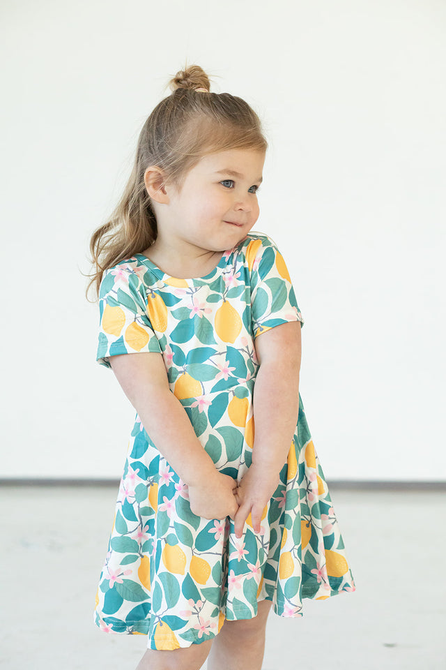 Girl's Lemon Print Jersey Spring Skater Dress
