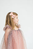 Girl's Pink and Navy Ombre Sparkly Star Tulle Flutter Sleeve Dress