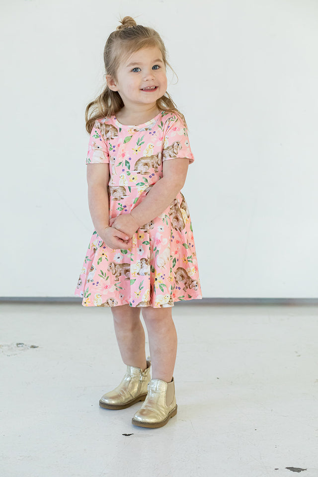 little girls pastel pink easter bunny dress