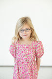 littile girls pink ditsy floral puff sleeve dress