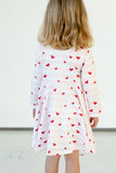 Girl's Pink Red and White Hearts Jersey Twirl Skater Dress