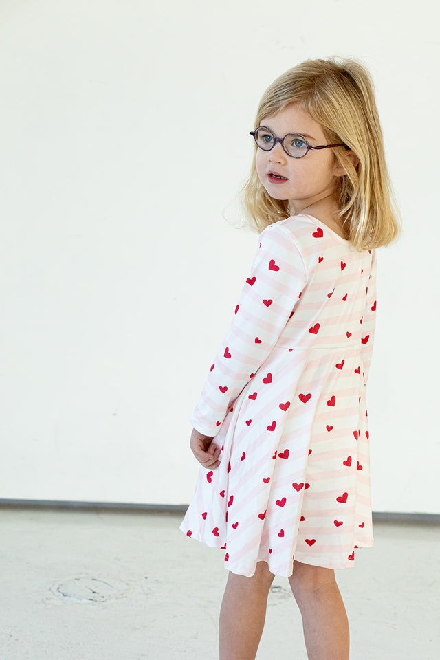 Girl's Pink Red and White Hearts Jersey Twirl Skater Dress