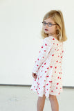 Girl's Pink Red and White Hearts Jersey Twirl Skater Dress