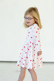 Girl's Pink Red and White Hearts Jersey Twirl Skater Dress