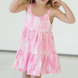Girl's Pink Tie Dye Jersey Twirl Dress with Tiered Skirt