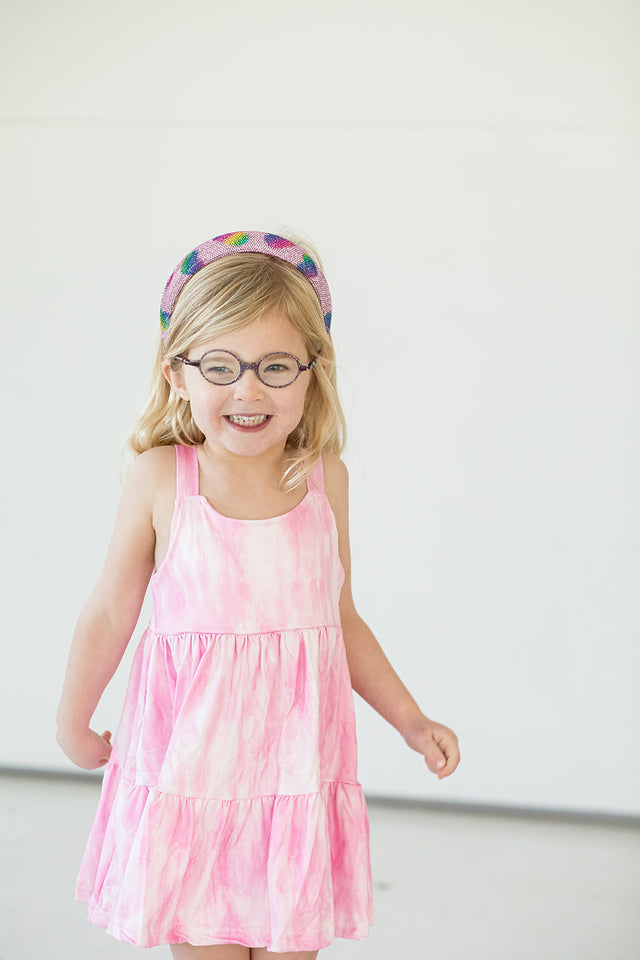 Girl's Pink Tie Dye Jersey Twirl Dress with Tiered Skirt