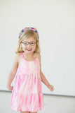 Girl's Pink Tie Dye Jersey Twirl Dress with Tiered Skirt