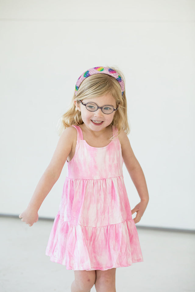 Girl's Pink Tie Dye Jersey Twirl Dress with Tiered Skirt