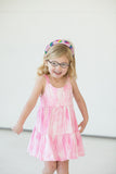 Girl's Pink Tie Dye Jersey Twirl Dress with Tiered Skirt
