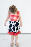 Girl's Red Black and White Paisley and Plaid Cotton Jersey Rodeo Cowgirl Dress