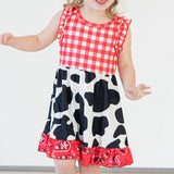 Girl's Red Black and White Paisley and Plaid Cotton Jersey Rodeo Cowgirl Dress