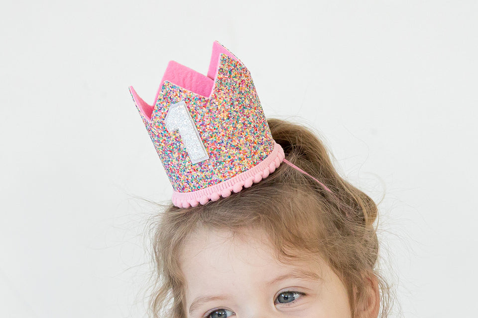 Rainbow Crown for Half Birthday Party- Glitter Birthday Crown, Birthday Hats for Kids, Baby's Birthday Photo Props, Crown Birthday Decoration, Little Girls Hair Accessories Party