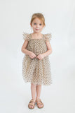 black and tan tulle flutter sleeve dress for girls