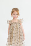 Girl's Tan and Black Polka Dot Tulle Butterfly Applique Dress