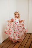 Little Girl's Pink and Orange Rose Floral Tulle Flower Girl Dress