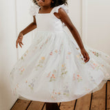 white satin and mint flower girl dress