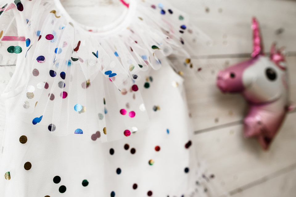 Little Girl's White Tulle Confetti Polka Dot Party Dress