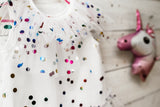 Little Girl's White Tulle Confetti Polka Dot Party Dress