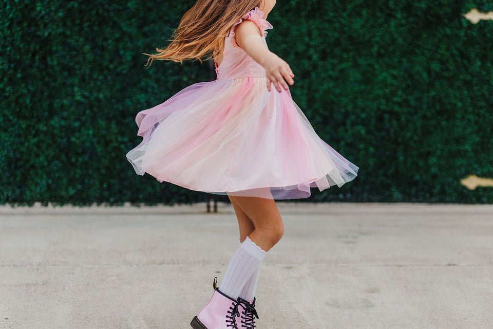 Little Girl's Pink Ombre Flutter Sleeve Tulle Dress