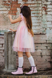 Little Girl's Pink Ombre Flutter Sleeve Tulle Dress