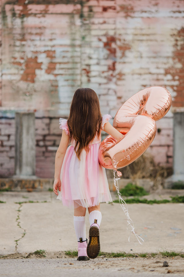 Little Girl's Pink Ombre Flutter Sleeve Tulle Dress