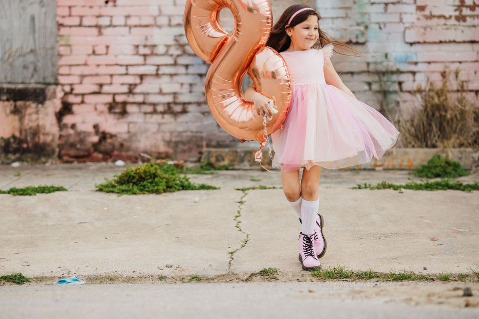 Little Girl's Pink Ombre Flutter Sleeve Tulle Dress