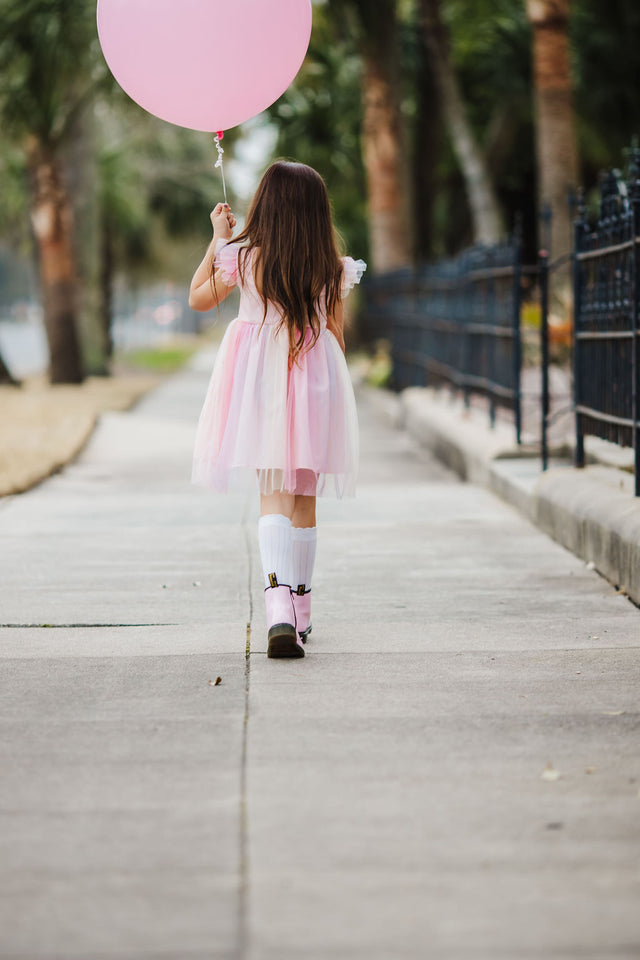 Little Girl's Pink Ombre Flutter Sleeve Tulle Dress